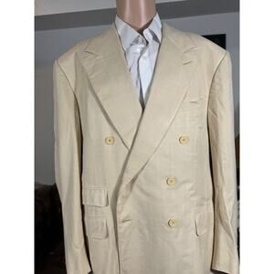 Ralph Lauren Purple Label Ivory Double Breasted Blazer Sportcoat 46L 100% Silk